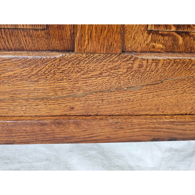 Brown French 1920s Solid Oak Bed Frame Carved Floral Design Full / Queen Adaptable For Sale - Image 8 of 17