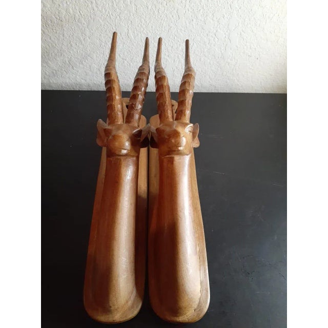 Hand Carved Gazelle Heads Wall Decor - a Pair For Sale - Image 4 of 6