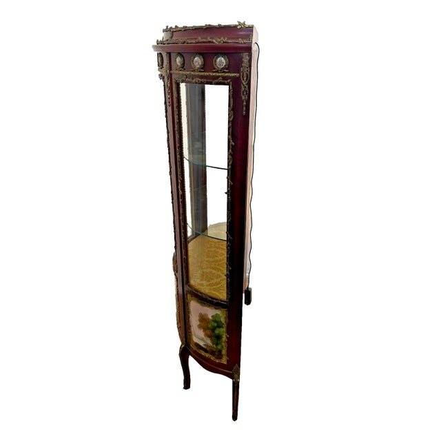 Vintage French Curio China Cabinet Vitrine Demilune Lighted Locking Curved Glass For Sale In Palm Springs - Image 6 of 13