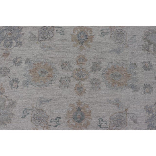 Peach Oushak Rug With Ivory Soft Pastel Accents in Sage, Peach, and Blue 12'3 X 17'10 For Sale - Image 8 of 11