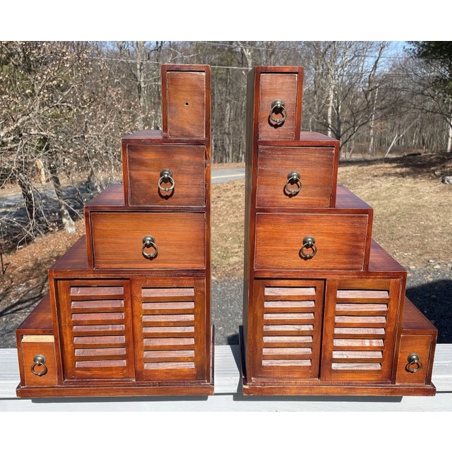Pair of Vintage 20th C. Dovetailed Tansu Step Wooden Shelves Asian Art For Sale - Image 9 of 18