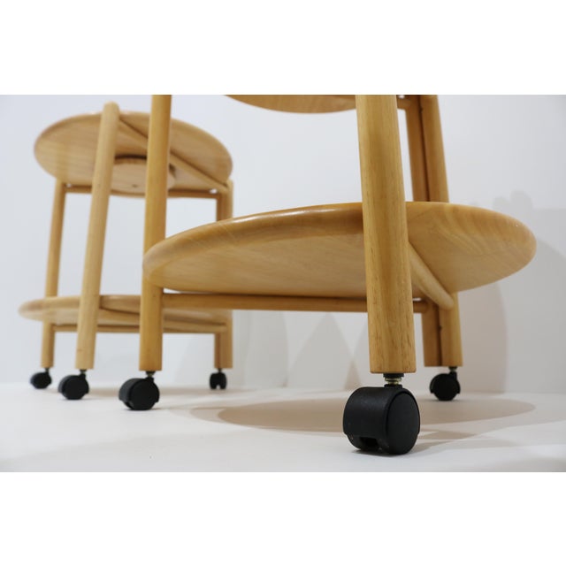 Brown Vintage Danish Foldable Rolling Bar Carts with Removable Trays attributed to Jens Quistgaard, 1970s, Set of 2 For Sale - Image 8 of 17