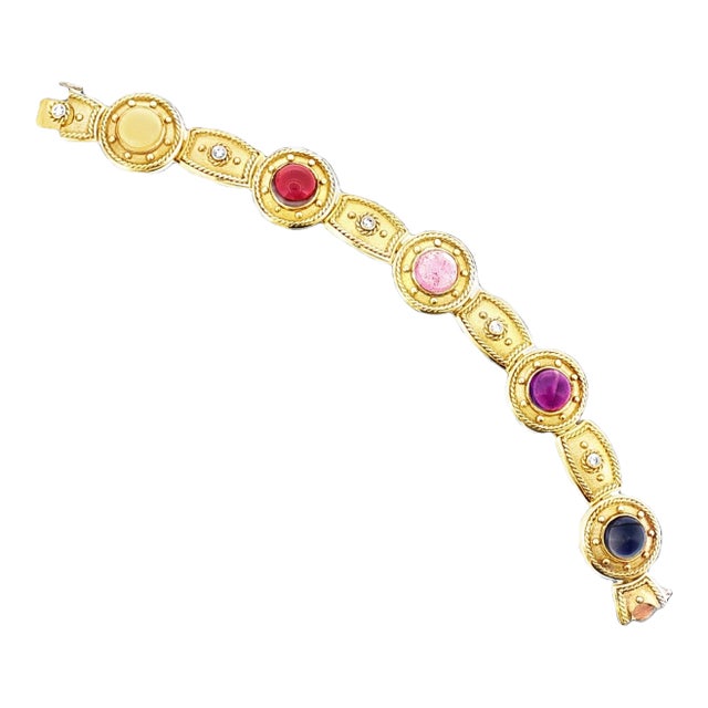 Late 20th Century Byzantine Style Multi-Colored Gemstone Link Bracelet For Sale