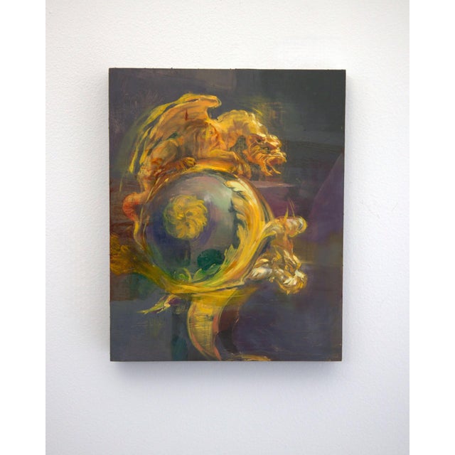 In "Circle of Fire," vibrant hues of gold and deep purples intertwine to create a dynamic interplay of light and shadow....