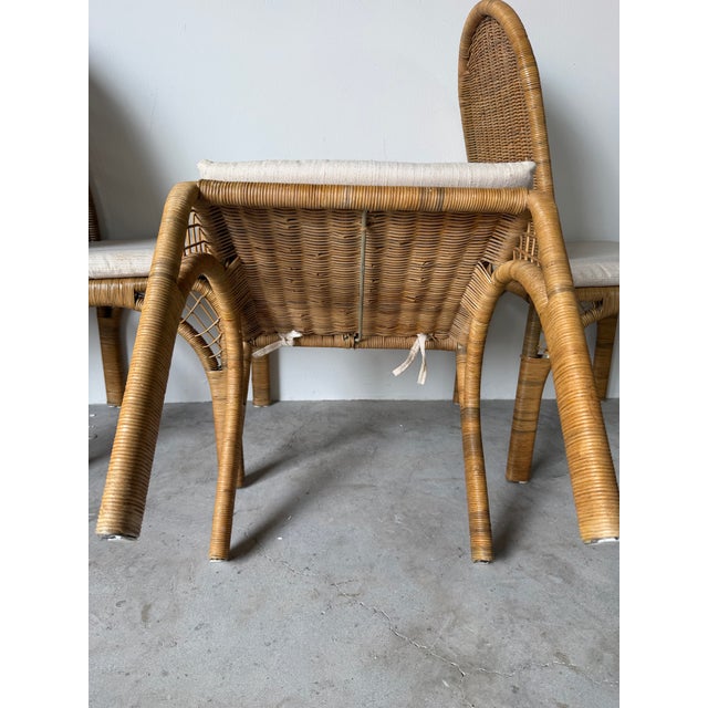 Vintage Coastal Organic Woven Wicker & Metal Frame Dining Chairs – Set of 4 For Sale - Image 9 of 12