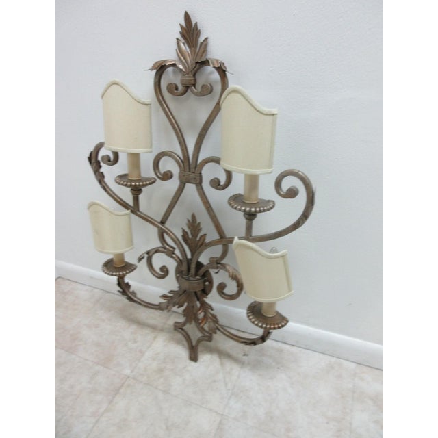 1990s Fine Art Lamps French Regency Wrought Iron Acanthus Leaf Wall Sconce Lamp A For Sale - Image 4 of 11