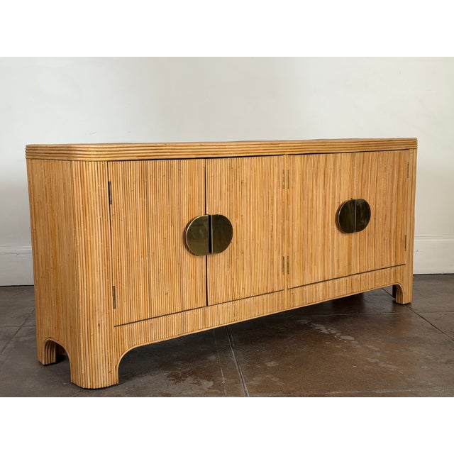 Italian Style Rattan Mid Century Sideboard With Brass Hardware For Sale - Image 10 of 17