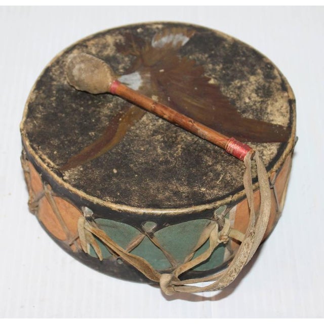 Folk Art Mid 20th Century Pueblo Original Paint Decorated Drum For Sale - Image 3 of 7
