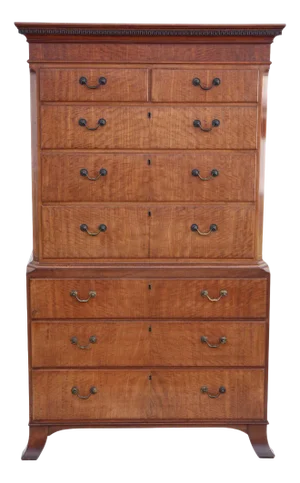 19th Century Inlaid Mahogany Tallboy Chest on Chest of Drawers