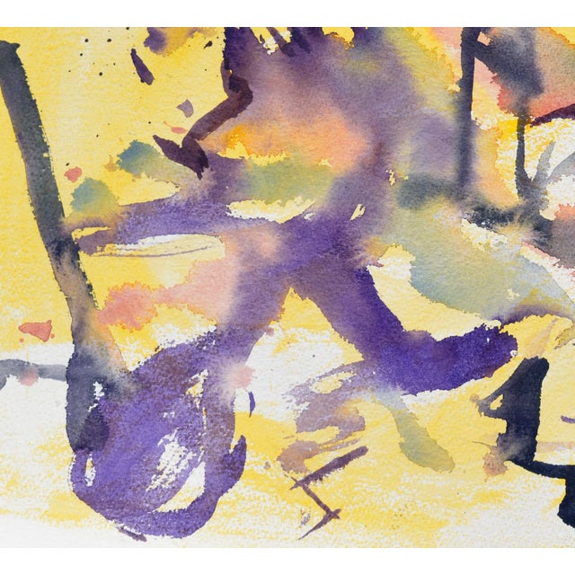 Abstract Vintage Purple & Yellow Abstract Watercolor by Les Anderson For Sale - Image 3 of 5
