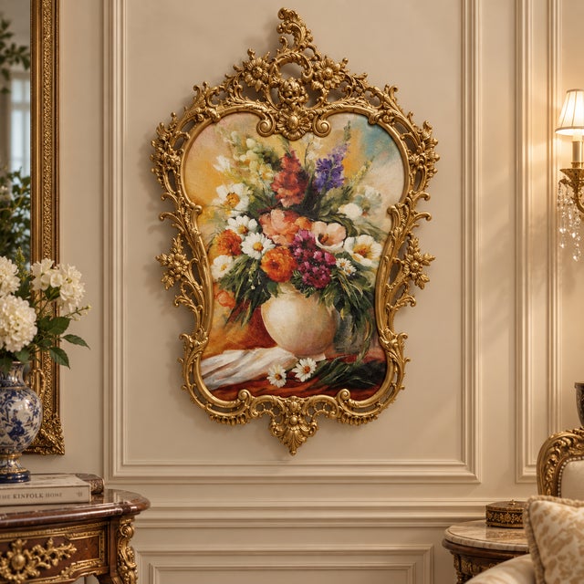 Add timeless European elegance to your walls with this ornate French Rococo-style floral wall artwork, featuring a...