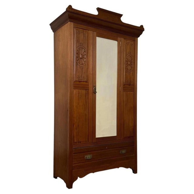 Early 20th Century Antique Edwardian Walnut Wardrobe For Sale - Image 5 of 12
