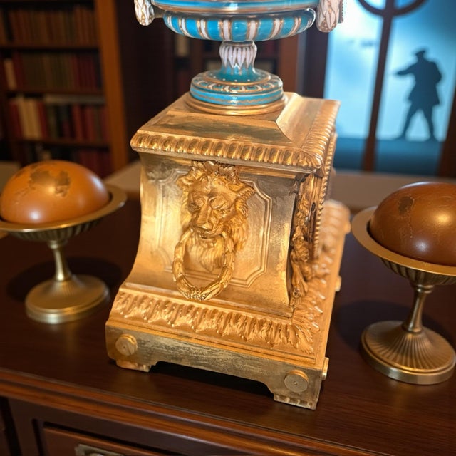 1900s French Sevres Porcelain Gilt Bronze Turquoise Mantle Clock Candelabra Set For Sale - Image 4 of 7