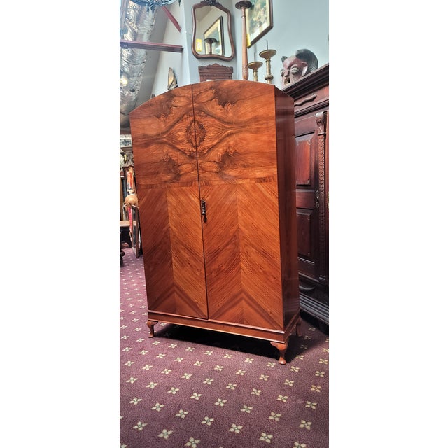 1920s Art Deco English Armoire Burl Walnut Fantastic Styling For Sale In San Diego - Image 6 of 10