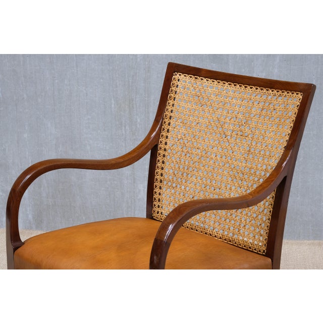 Wood Armchairs in Mahogany, Cane, and Leather from Frits Henningsen, Denmark, 1931, Set of 2 For Sale - Image 7 of 16