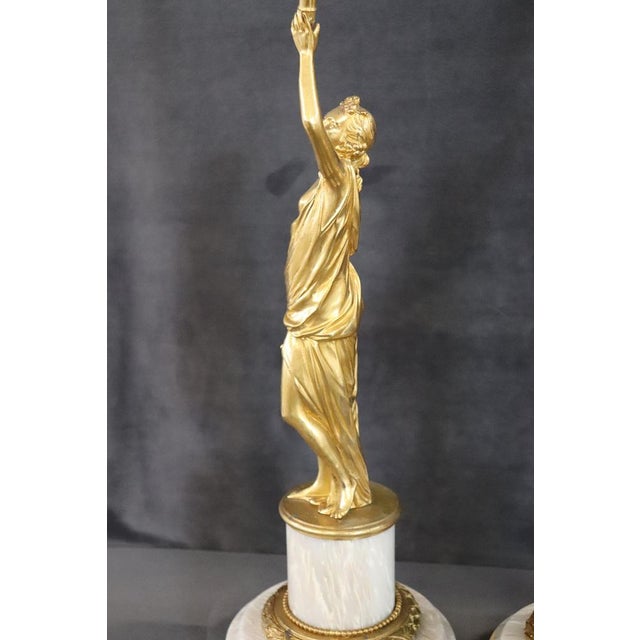 Sculptural Figures, Gilt Bronze on Alabaster Bases, Early 20th Century, Set of 2 For Sale - Image 17 of 18