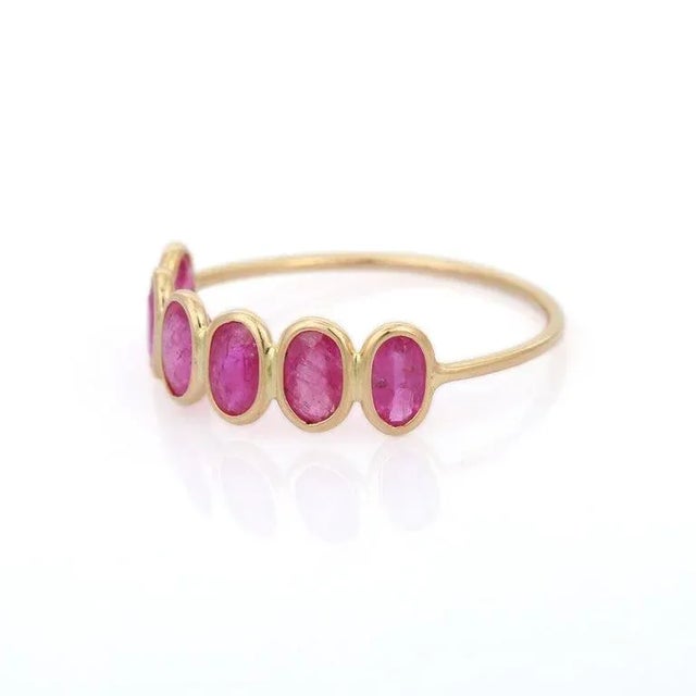 Metal Ruby Half Eternity Band in 18 Karat Yellow Gold Size 8 For Sale - Image 7 of 12