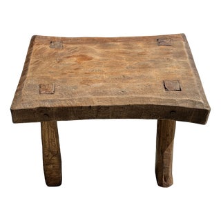 Small Wabi-Sabi Rectangular Arched Occasional Stool in Teak, 1980s For Sale