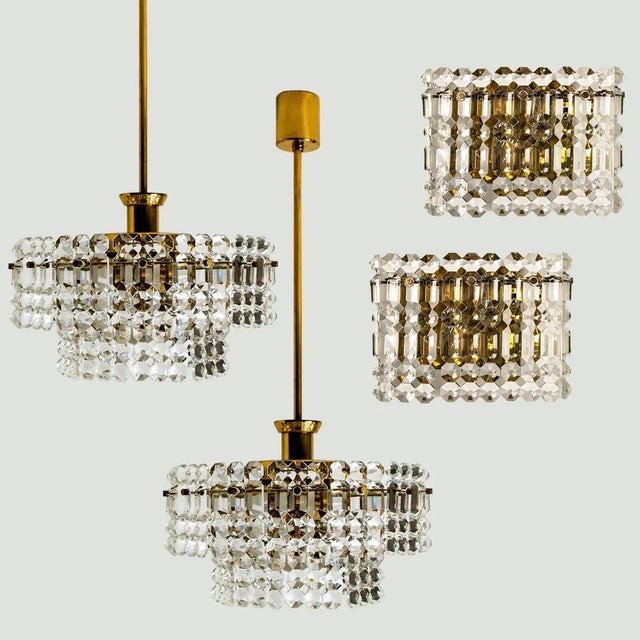 Gold-Plated Crystal Glass Chandeliers for Interna, 1960, Set of 4 For Sale - Image 10 of 18