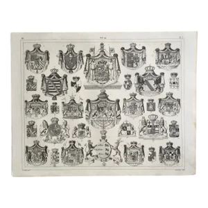 1851 Antique Steel Engraving Print of Heraldic Coat of Arms by G. Schweissinger