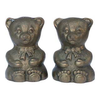 Solid Brass Teddy Bear Bookends - a Pair For Sale