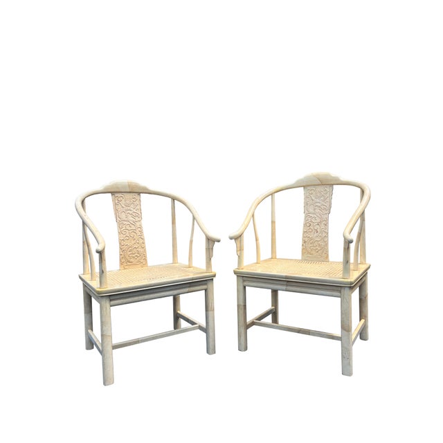 Vintage Henredon Asian Style Faux Goatskin Laquer Side of Accent Chairs a Pair For Sale In New York - Image 6 of 9