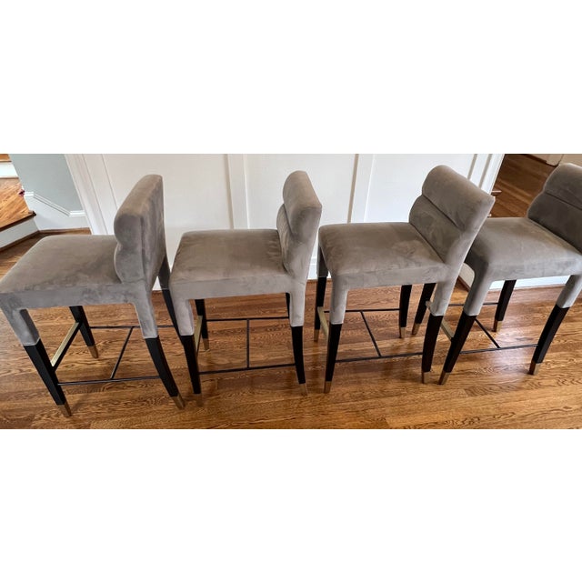 Set of 4 Tov Velvet and Brass Bar Stools — Like New, Used for Staging Only For Sale - Image 9 of 9