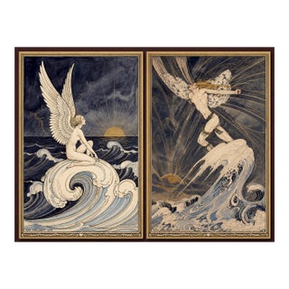 Atelier Aria Lumae Art Nouveau Symbolist Ethereal Figures Original Hybrid Fine Art Gallery Board Diptych Set For Sale