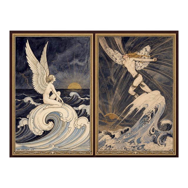 Atelier Aria Lumae Art Nouveau Symbolist Ethereal Figures Original Hybrid Fine Art Gallery Board Diptych Set For Sale