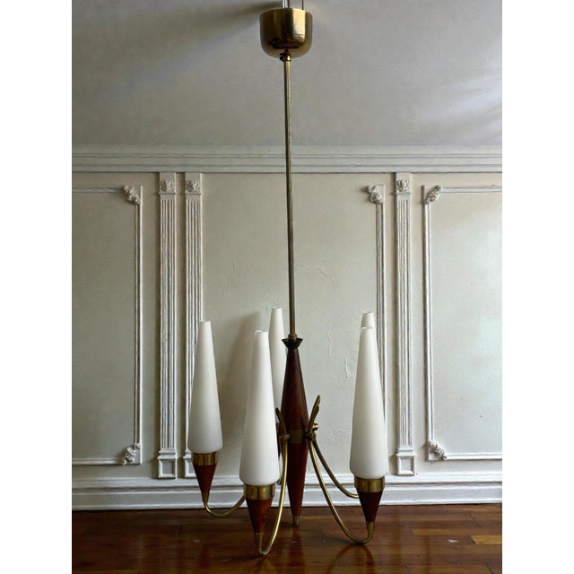 Wood Danish Modern Teak and Brass Chandelier by Bent Karlby for Lyfa, Denmark, 1960s For Sale - Image 7 of 13