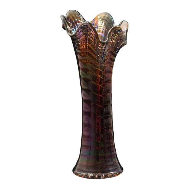 Mid Century Decorative Carnival Glass Vase For Sale