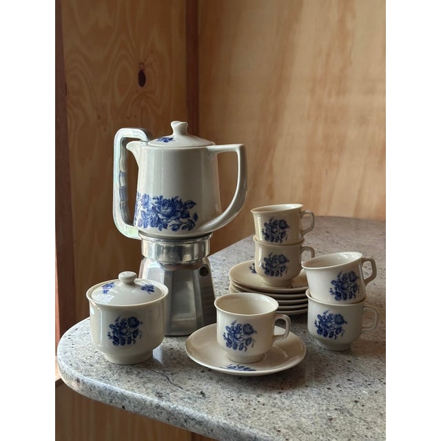 Vintage Blue Floral Espresso Service from Krone Porzellan, 1950s, Set of 7 For Sale - Image 6 of 14