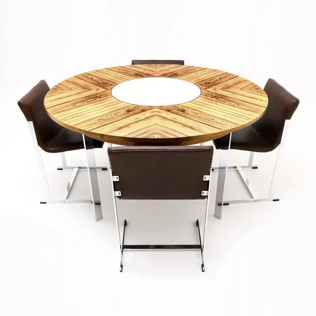 Circular Dining Table and Leather Chairs attributed to Richard Young for Merrow Associates, 1960s, Set of 5 For Sale - Image 11 of 11