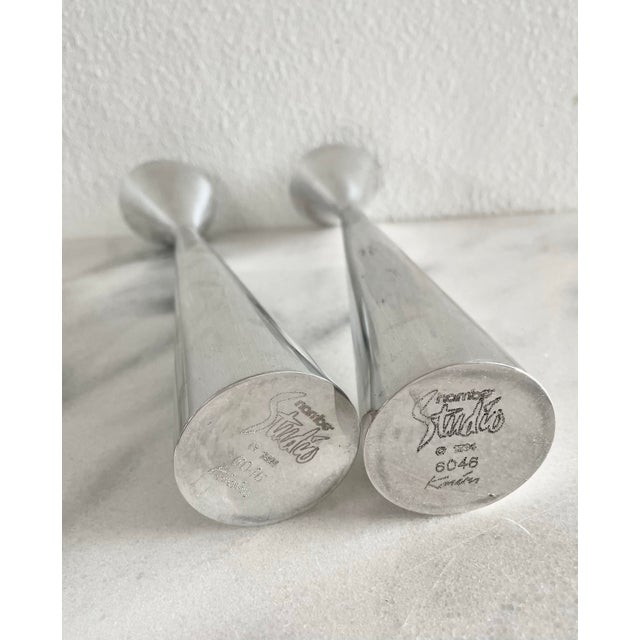 1990s 1994 Post Modern Karim Rashid Nambé Studio Silver Candlesticks 604- Set of 2 For Sale - Image 5 of 7