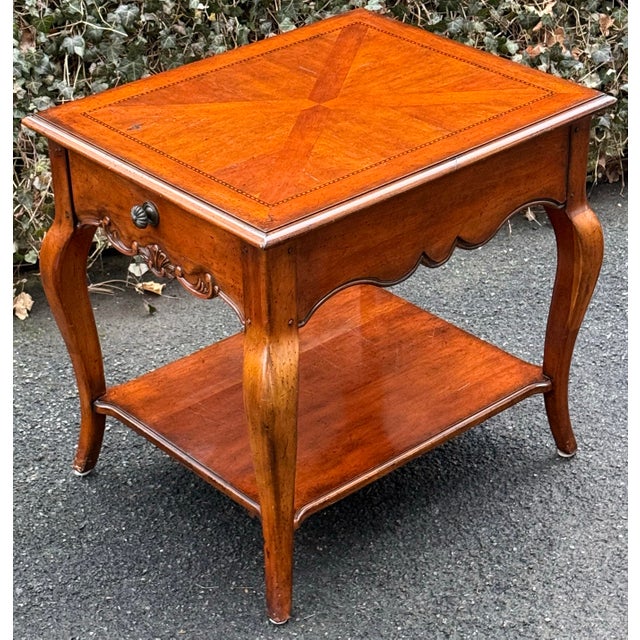 French Country Drexel Furniture Rustic French Country Solid Cherry Inlaid End Tables - Set of 2 For Sale - Image 3 of 12