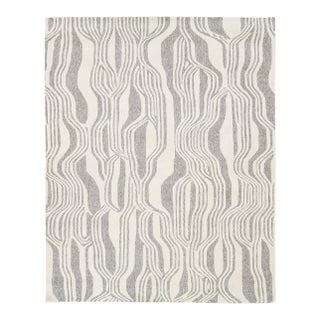 Modern Organic Wave Hand-Tufted Wool Rug – Neutral Ivory & Grey Abstract 8x10 For Sale