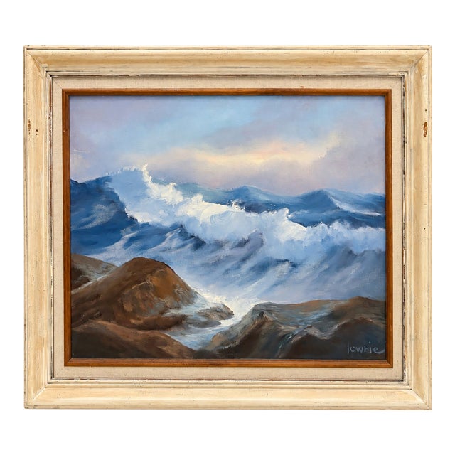 Vintage 1990s Signed Original Oil on Canvas Seascape in Wood Frame For Sale