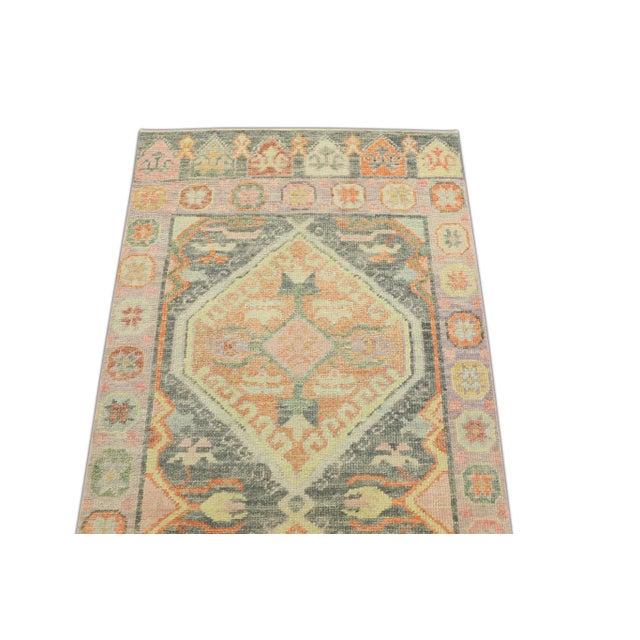 Early 21st Century Pink Multicolor Handwoven Turkish Oushak Runner 2'11" X 6'4" For Sale - Image 4 of 6