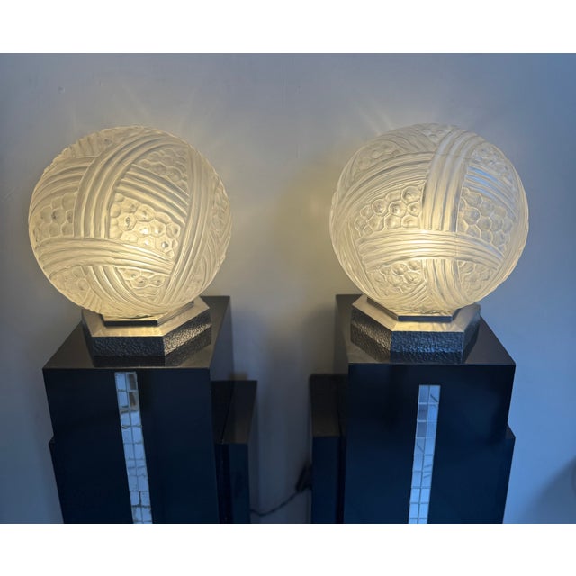 Art Deco Bronze Ball Lamps from Hettier & Vincent Turban, 1930s, Set of 2 For Sale - Image 10 of 18