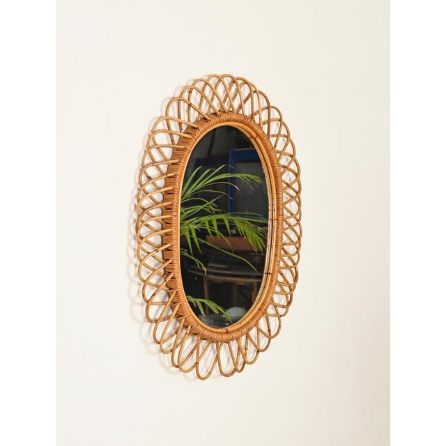 Franco Albini Large Oval Mirror in Bamboo, Rattan and Wicker by Franco Albini, Italy, 1970s For Sale - Image 4 of 11