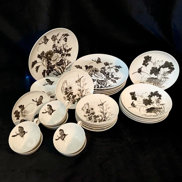 Vintage Dorthy Thorpe Mid Century Hand Painted China With Peonies, Flowers, Birds, and Butterflies. Full Service for Six. - 30pcs Spring Dinnerware For Sale - Image 9 of 9