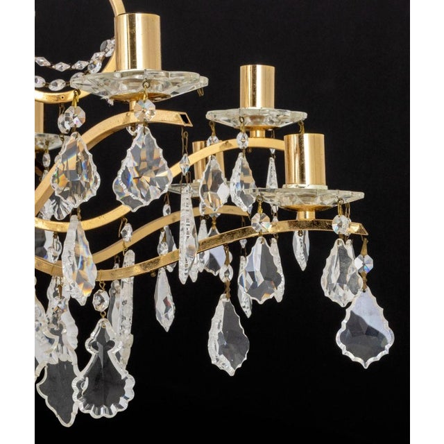 Mid 20th Century Italian 12-Branch Gilt Brass & Crystal Chandelier For Sale - Image 5 of 8