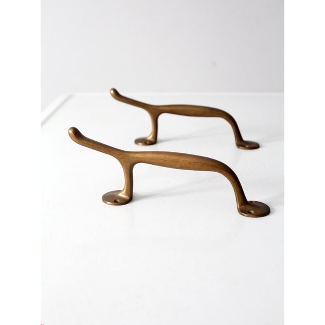 Mid 20th Century Vintage Brass Door Handles Pair For Sale - Image 5 of 11