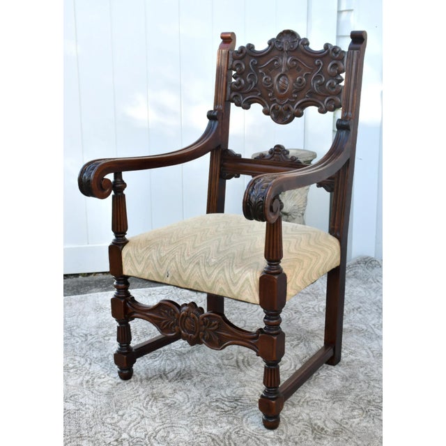 Carved Walnut Tudor Armchair Jacobean Throne Chair Circa 1900 Ornate For Sale - Image 12 of 12