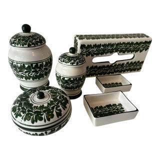 Vintage Mexican Pottery Vanity or Dressing Table Set- 6 Pieces For Sale