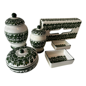 Vintage Mexican Pottery Vanity or Dressing Table Set- 6 Pieces