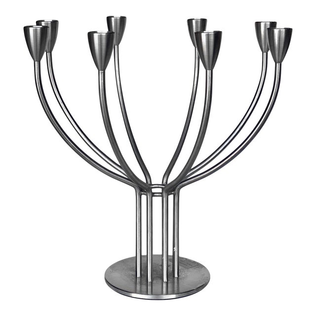 MidCentury Modern Brushed Chrome 8 Candle Holder Candelabra by K