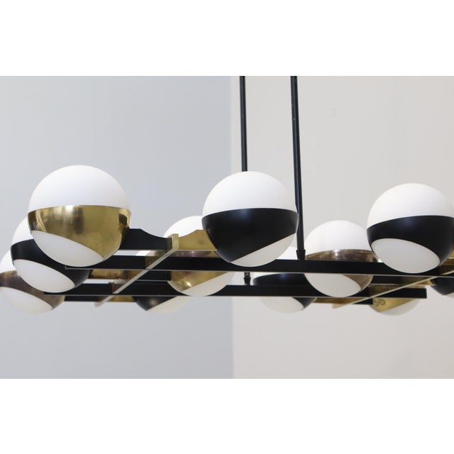 Vintage 12-Light Opal Glass and Metal Pendant Lamp from Stilnovo, 1958 For Sale - Image 9 of 18
