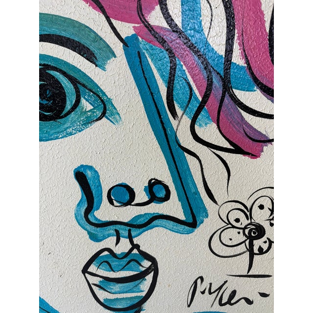 Mid 20th Century Orginal & Signed Framed Mid-Century Acrylic Portrait on Board in the Style of Peter Keil For Sale - Image 5 of 11