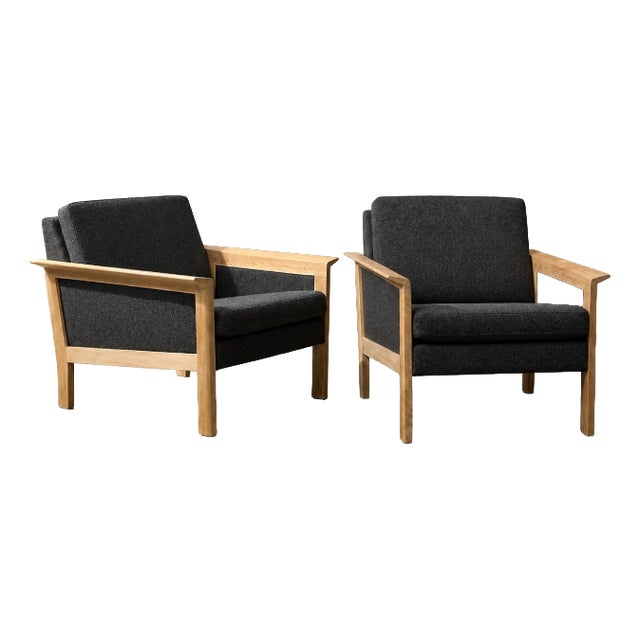 Mid-Century Danish Modern Oak and Felt Lounge Chairs, 1960s, Set of 2 For Sale